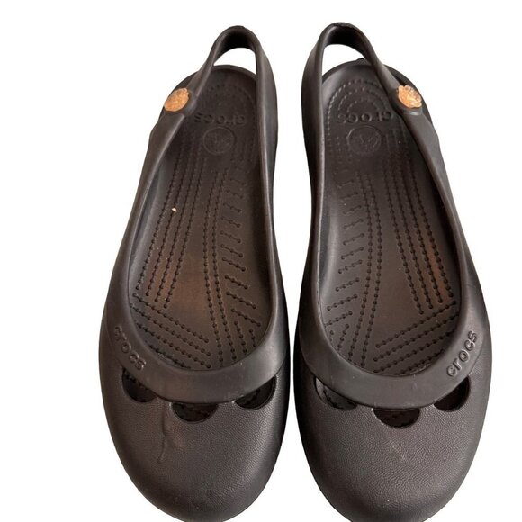 Crocs Women's Jayna Slingback Brown Ballet Flat Flower Rose Jewel Detail ‎Sz 10 - Picture 1 of 9